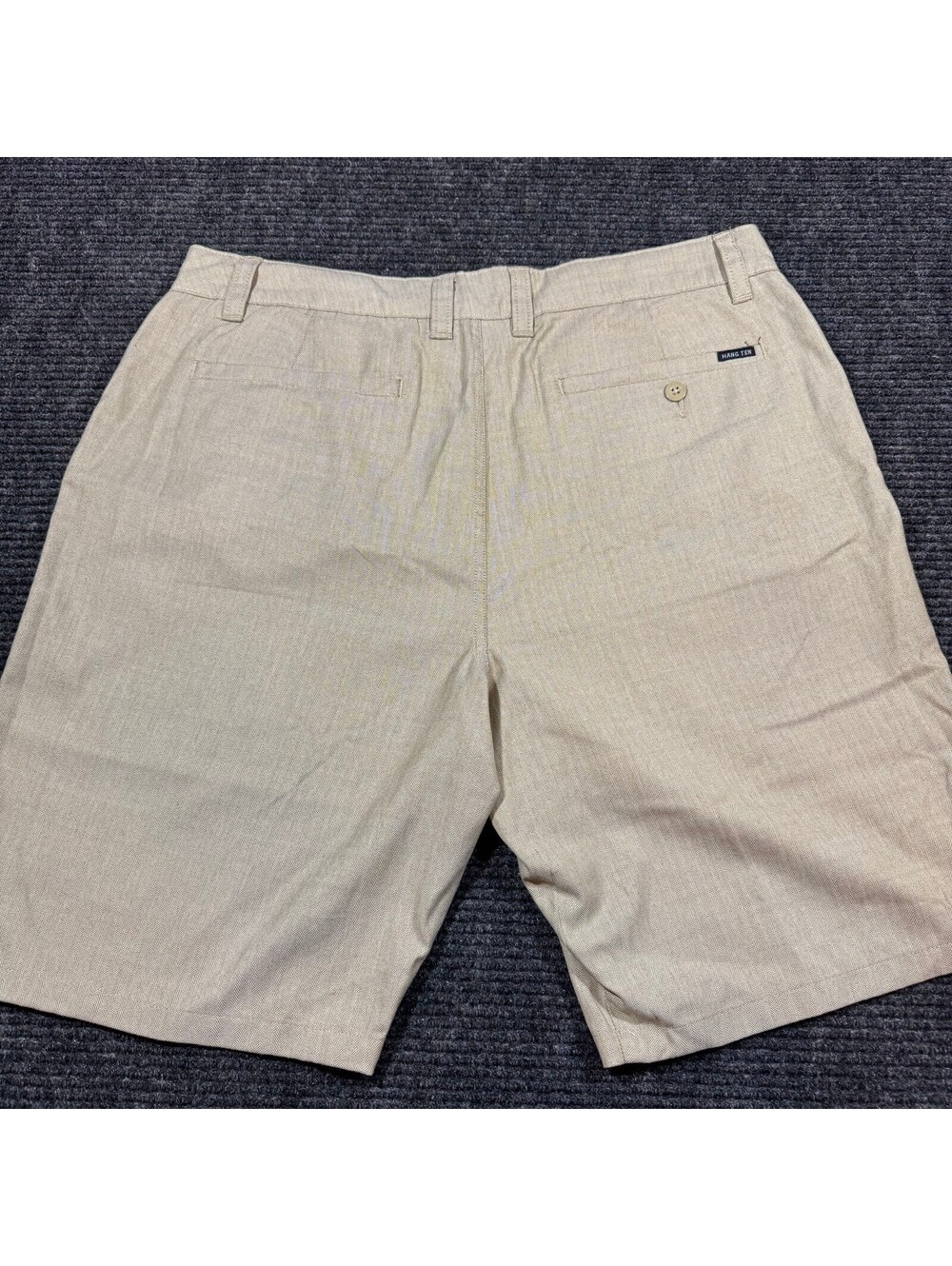 Hang Ten Mens 36 Khaki Shorts Tan Chino Flat Front Stretch Golf Casual 10"